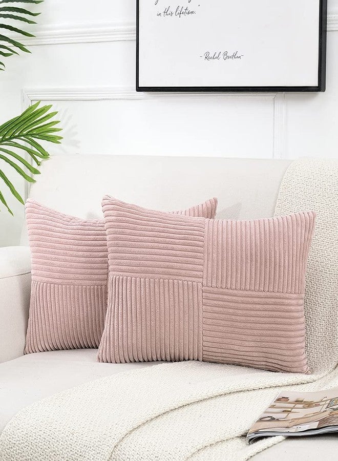Fancy Homi أغطية وسائد زينة قطنية وردية فاتحة من فانسي هومي، مقاس 12×20 بوصة، مناسبة لغرفة المعيشة والأريكة والسرير، ديكور منزلي ريفي بوهيمي، غطاء وسادة مستطيل ناعم مخطط من قماش الكوردروي، مقاس 30×50 سم - Image 2
